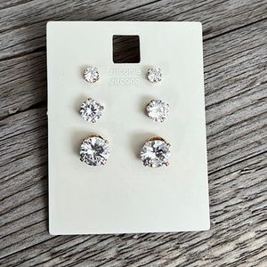 Set of 3 cubic zirconia stud earrings NWT